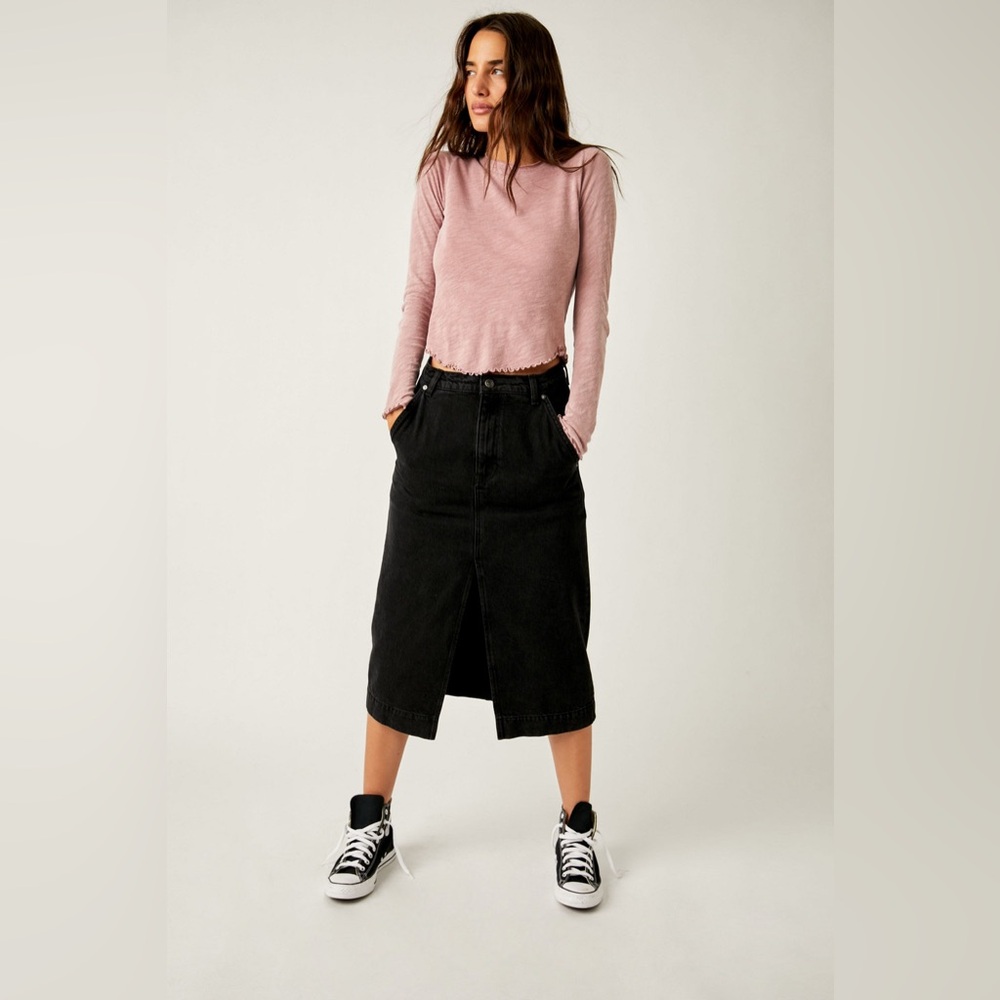 Free People - We The Free - Wild Roses Midi Skirt Black - Size 27 - Picture 2 of 10